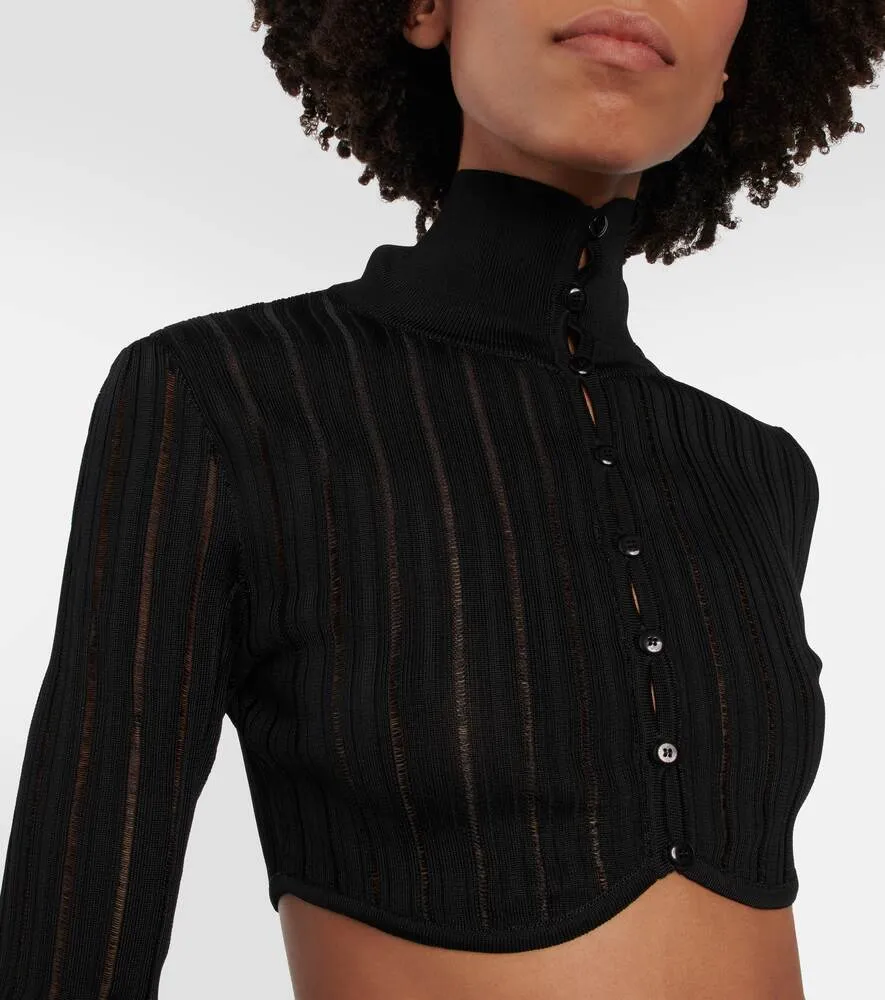 ALAÏA ribbed cropped cardigan, black