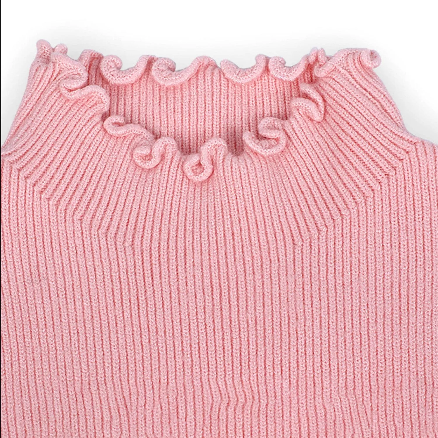 Basic Ribbed Premium Full Sleeves Knitted Kids Sweater - Pink