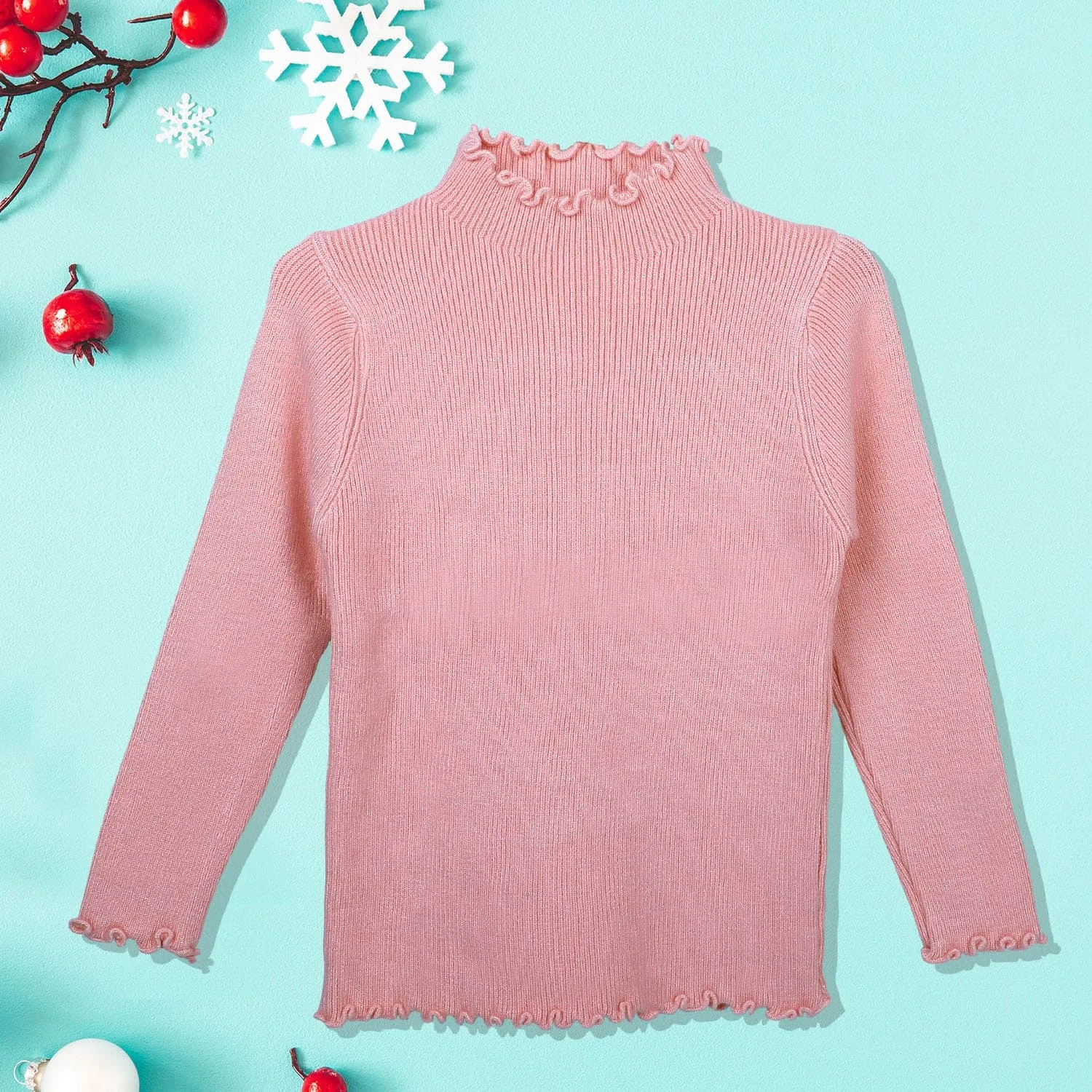 Basic Ribbed Premium Full Sleeves Knitted Kids Sweater - Pink