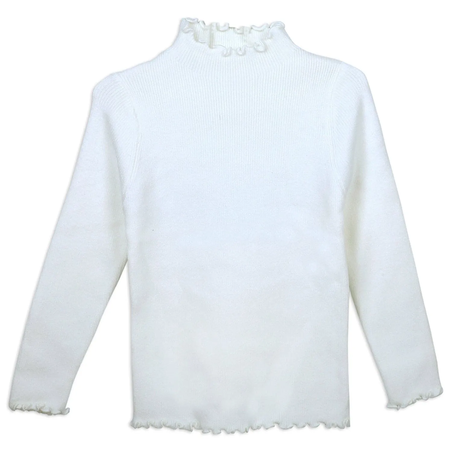 Basic Ribbed Premium Full Sleeves Knitted Kids Sweater - White