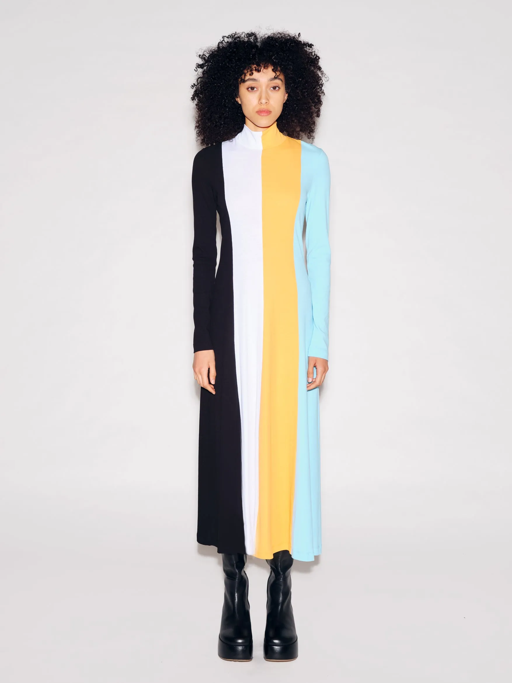 COLORBLOCK ZIP UP TURTLENECK DRESS