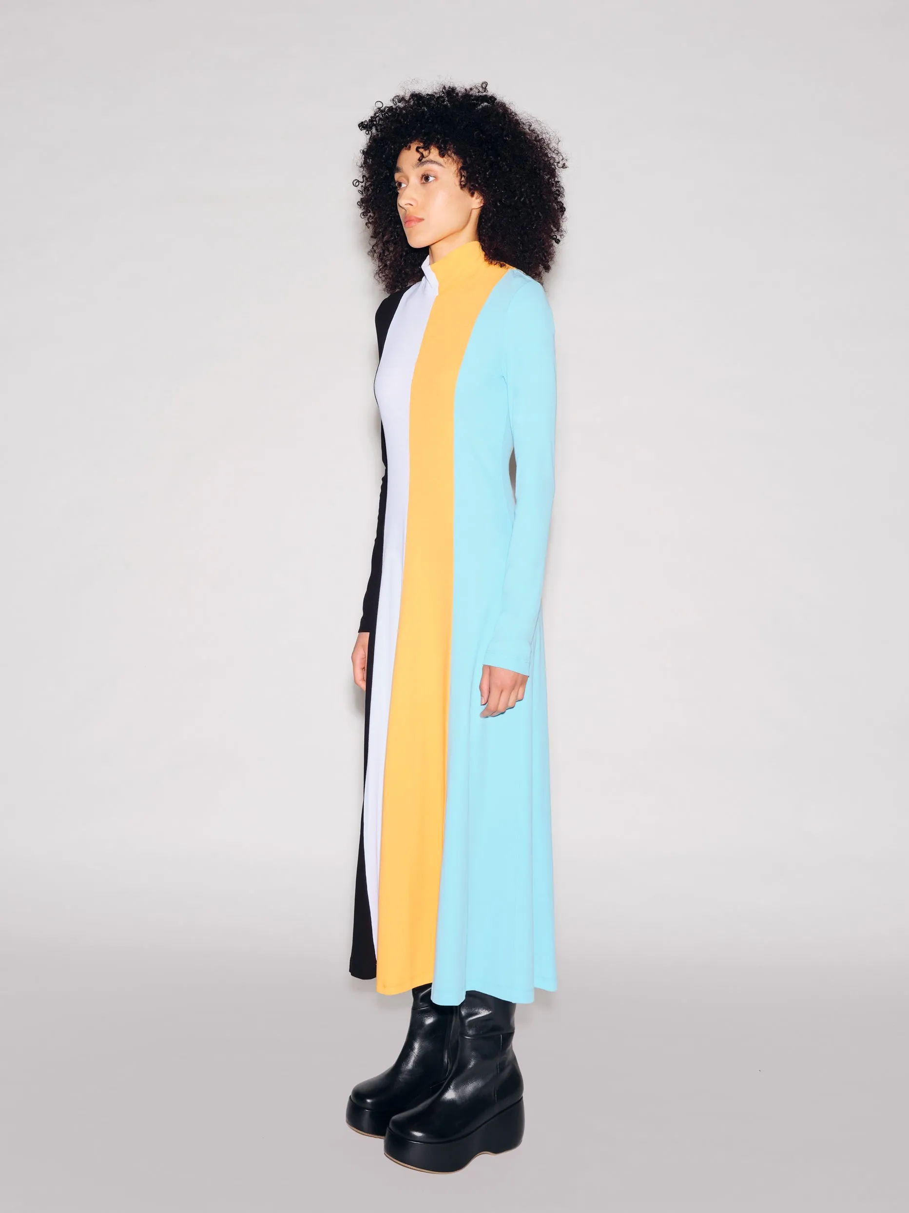 COLORBLOCK ZIP UP TURTLENECK DRESS