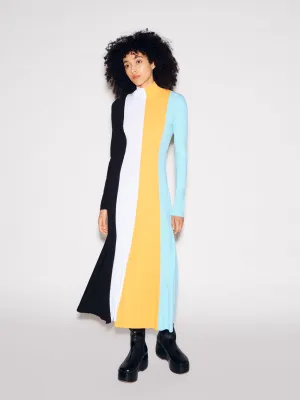 COLORBLOCK ZIP UP TURTLENECK DRESS