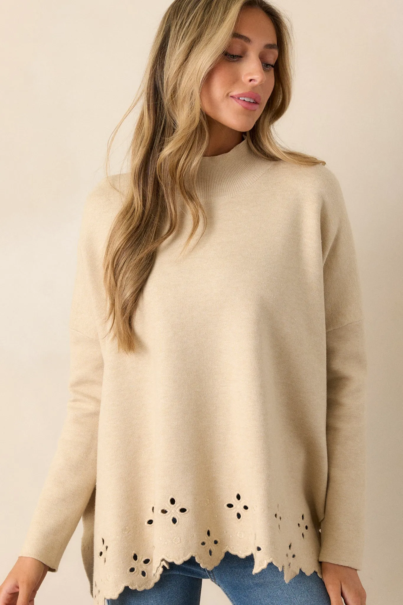 Cozy Conversations Oatmeal Knit Sweater