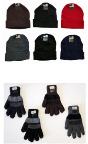 cuffed winter knit hats and knit gloves combo packs Case of 120