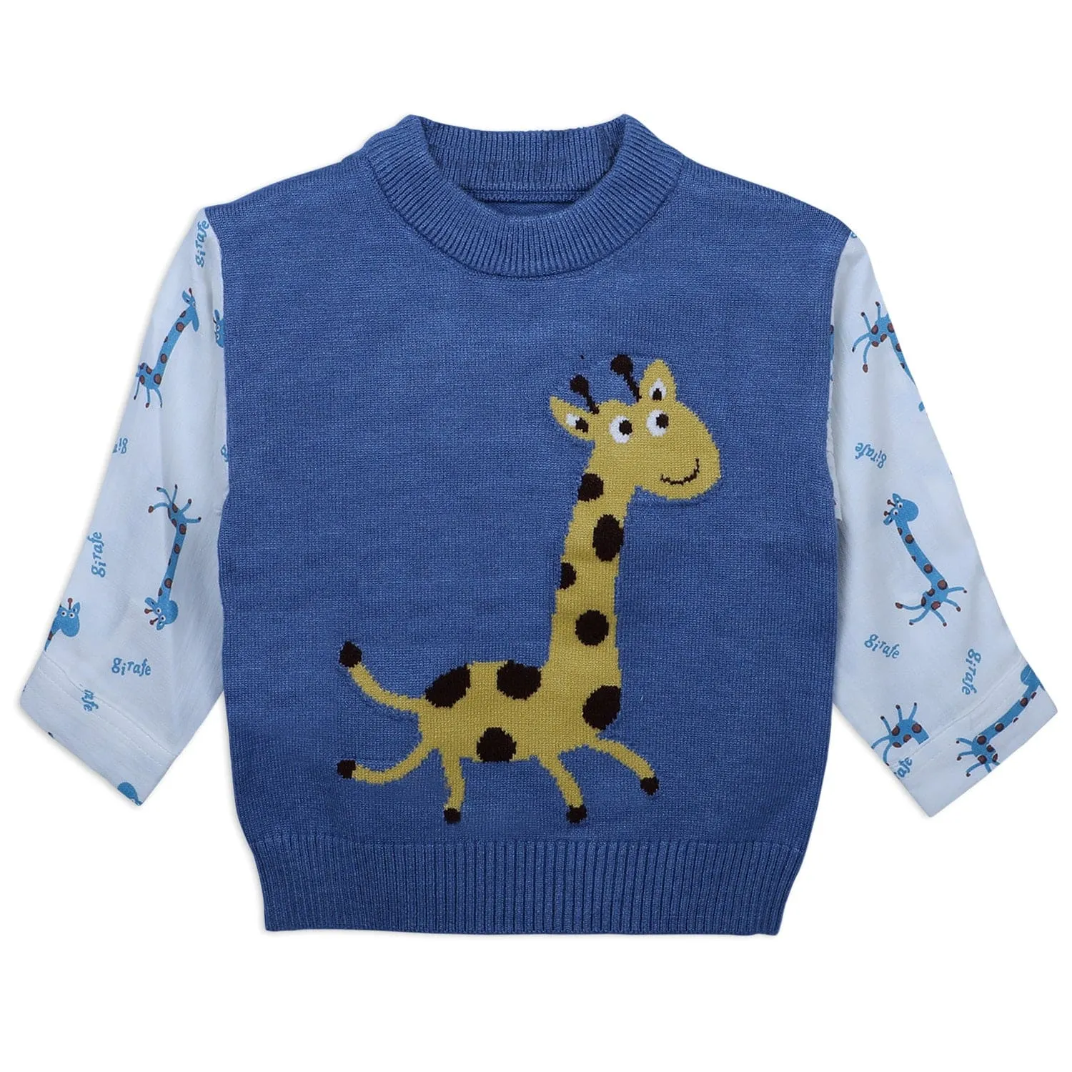 Cute Giraffe Premium Full Sleeves Knitted Sweater - Blue And White