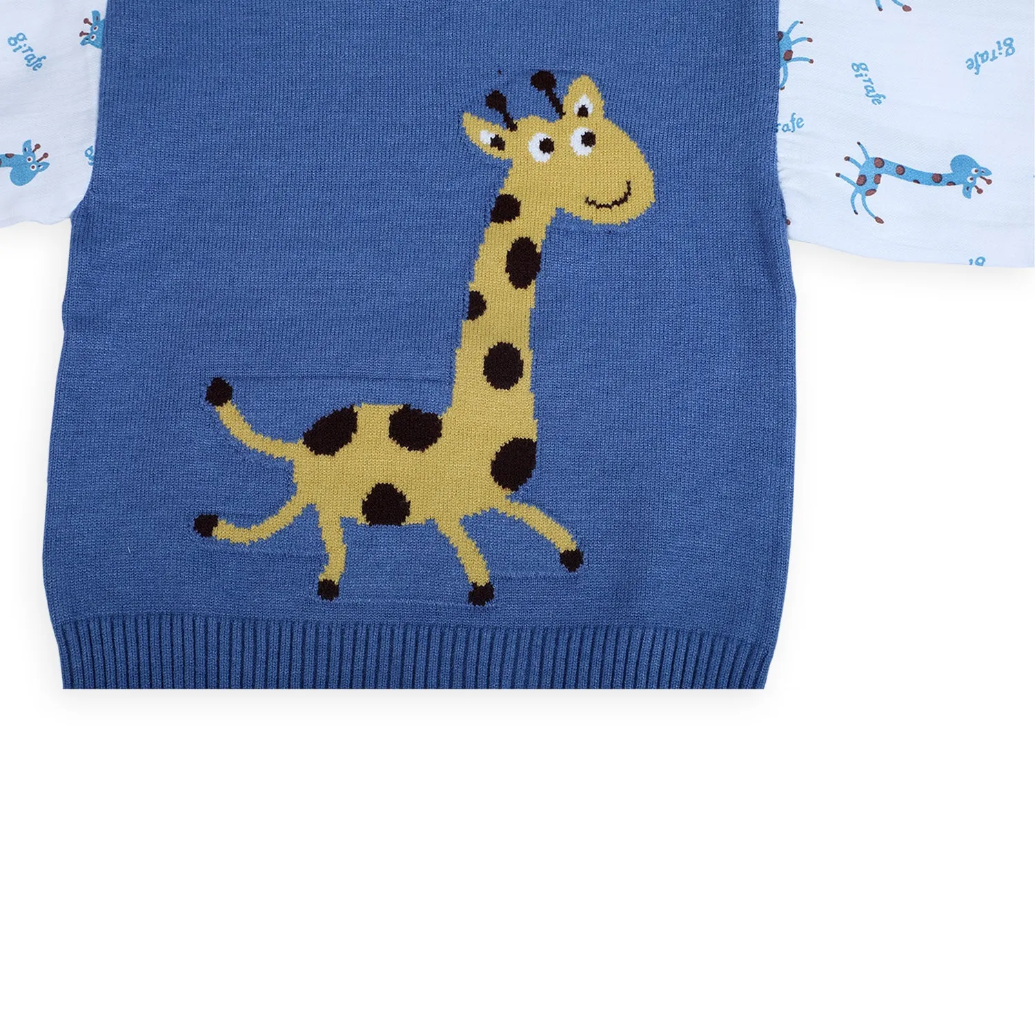 Cute Giraffe Premium Full Sleeves Knitted Sweater - Blue And White