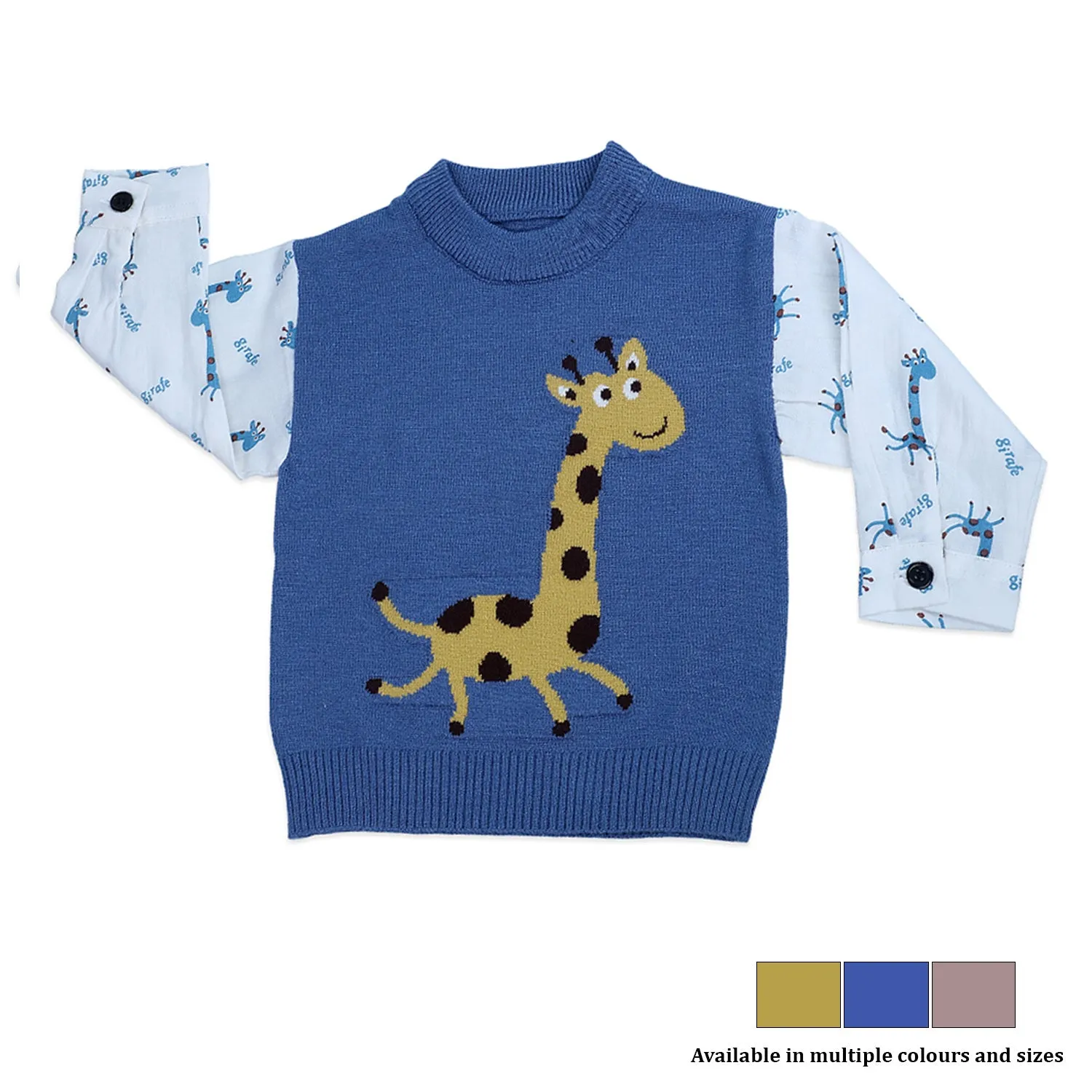 Cute Giraffe Premium Full Sleeves Knitted Sweater - Blue And White