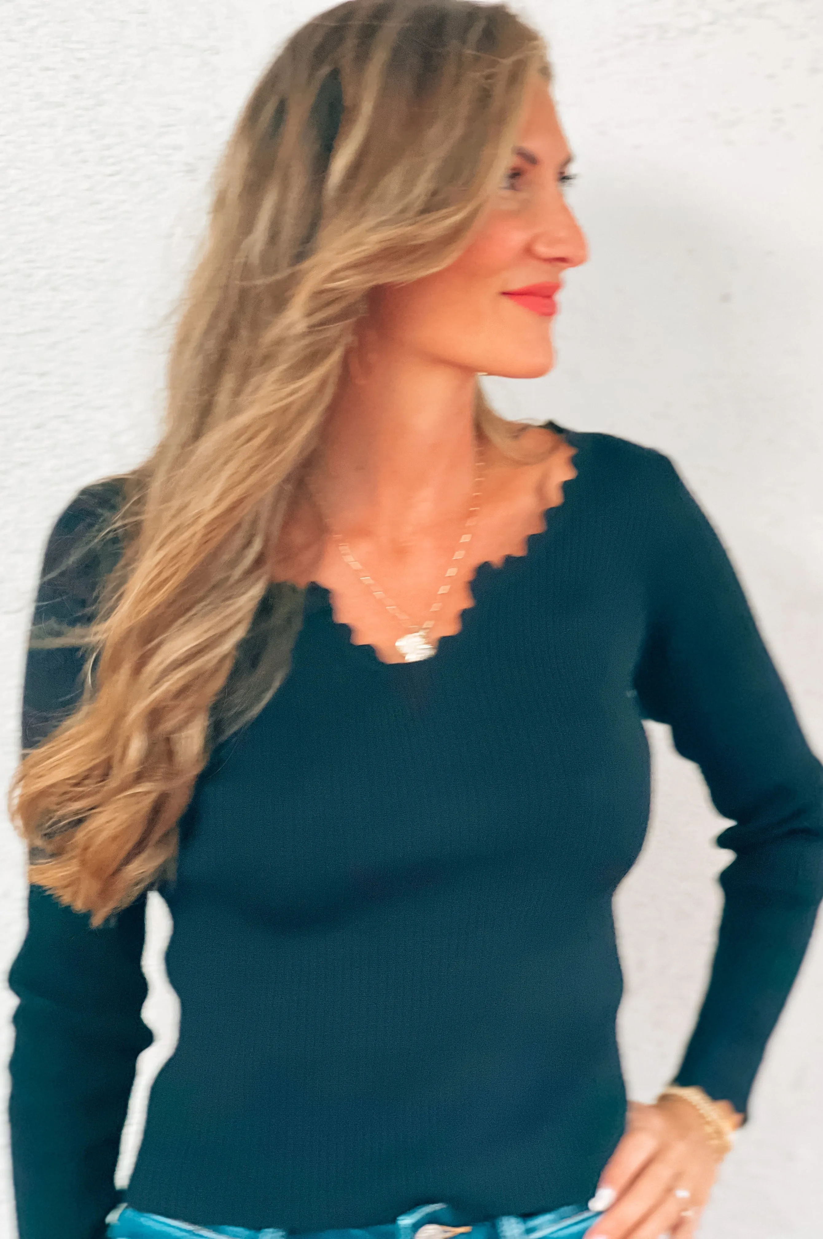 Date Night Scalloped Sweater Black