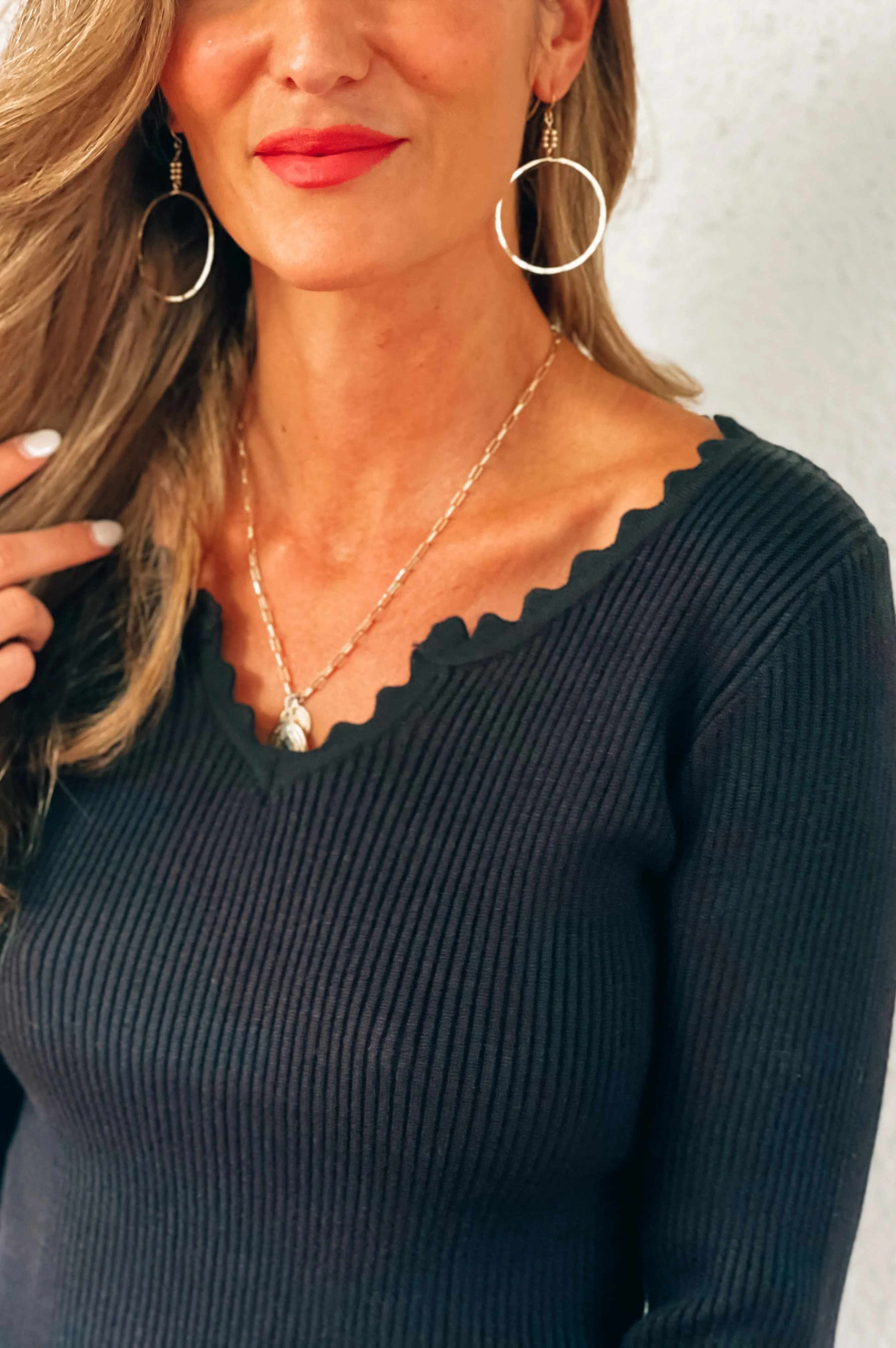 Date Night Scalloped Sweater Black