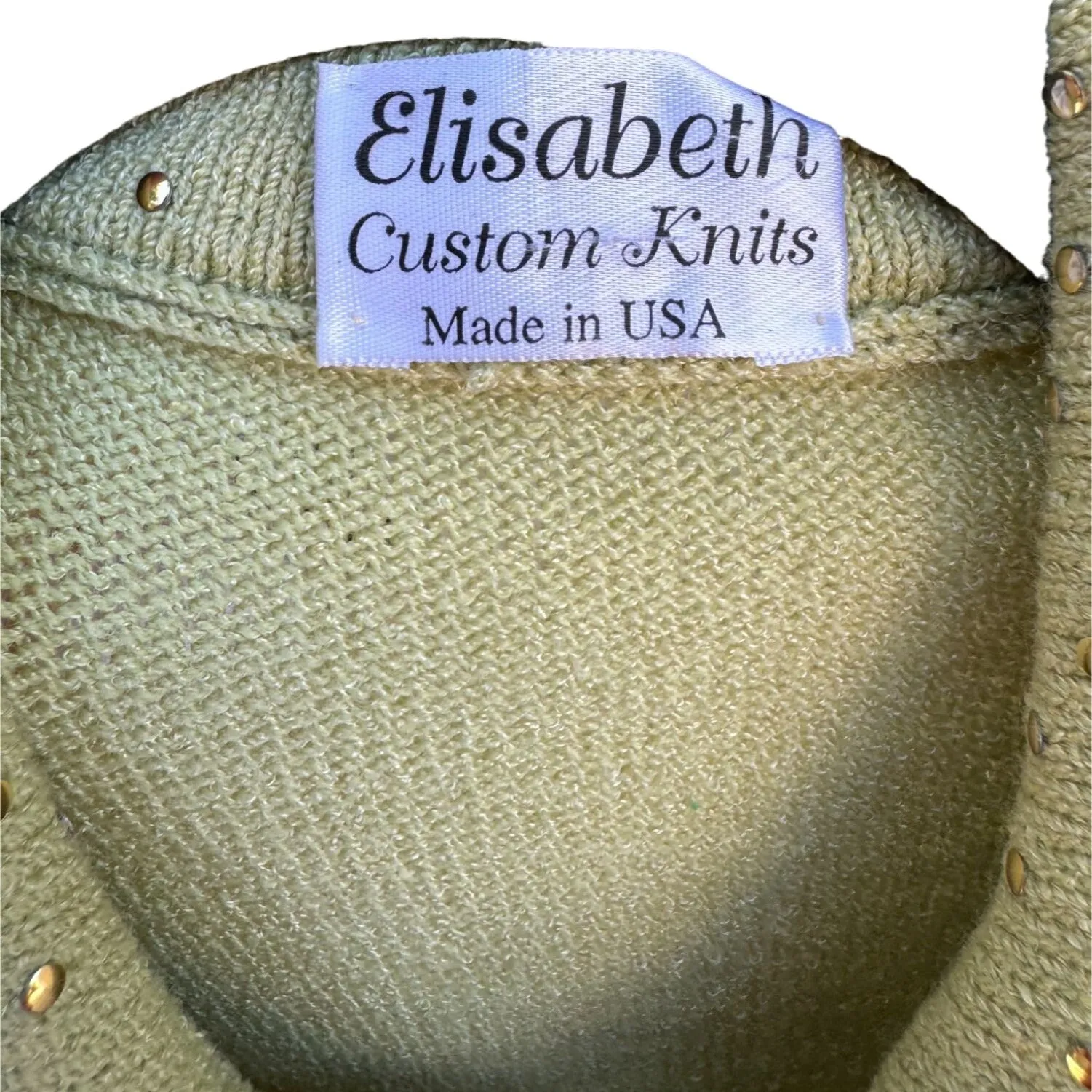 Elisabeth Custom Knits Light Green Sweater Set With Gold Star Embellishments - M