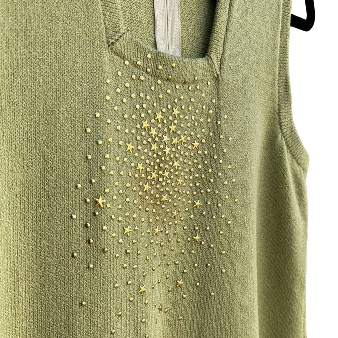 Elisabeth Custom Knits Light Green Sweater Set With Gold Star Embellishments - M