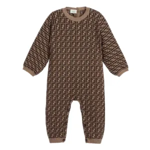 F Brown Allover Logo Knit Romper