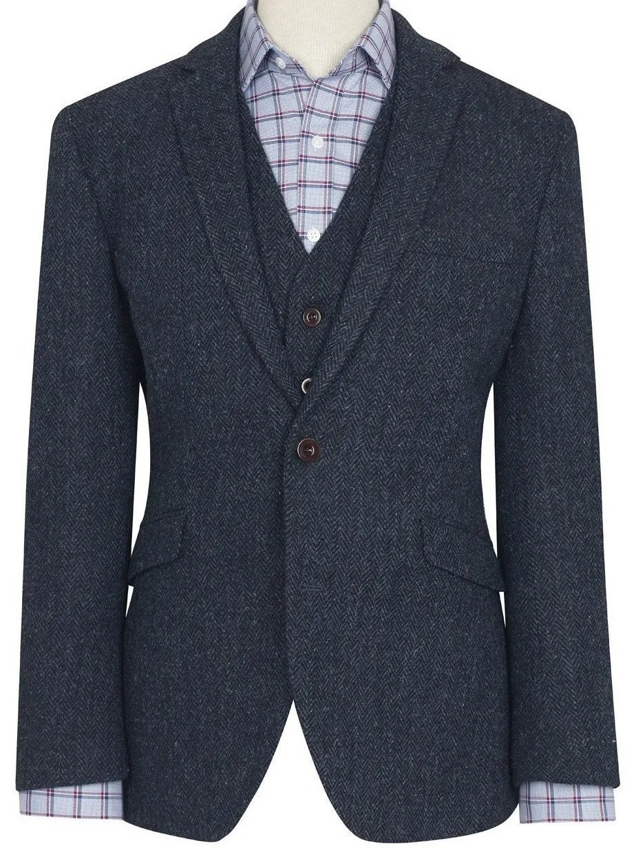 HARRIS TWEED Stranrear Jacket - Mens - Navy Herringbone