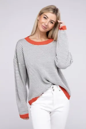 Loose Fit Striped Pullover Knit Top