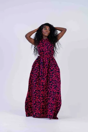 Mfoniso Ankara Maxi Dress | Pink and Blue African Print