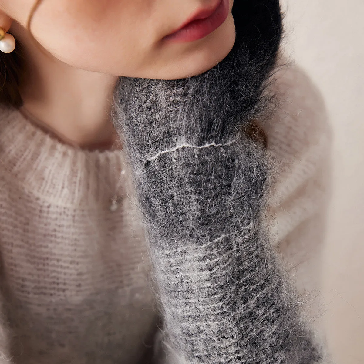 Mohair Crew Neck Gradient Loose Knitted Sweater