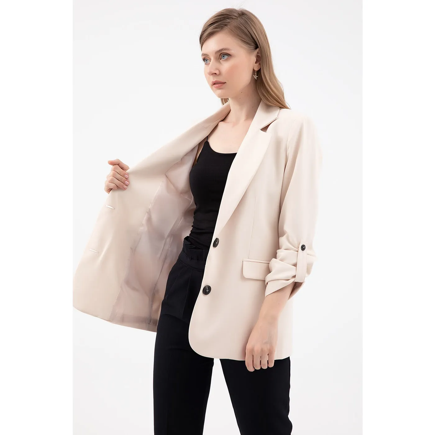 Oversized Beige Blazer Jacket