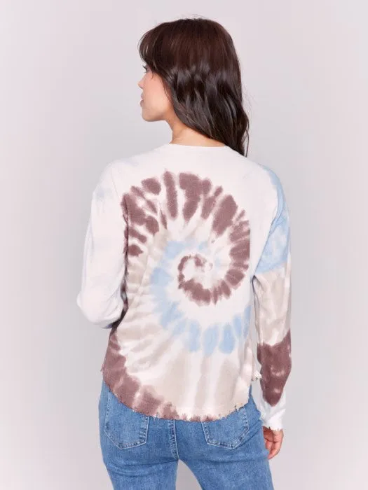 PRINTED FRAYED HEM SWEATER