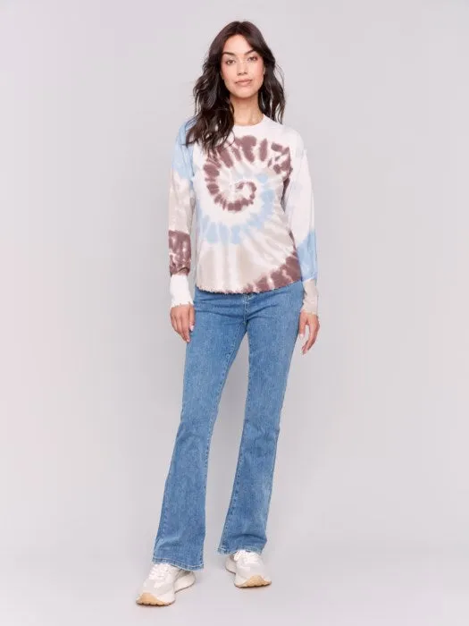 PRINTED FRAYED HEM SWEATER