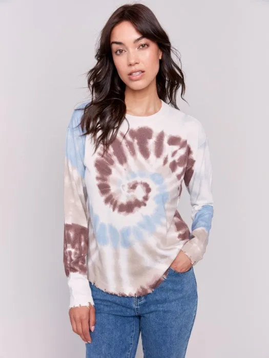 PRINTED FRAYED HEM SWEATER