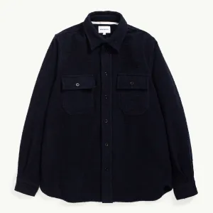 SILAS TEXTURED COTTON WOOL OVERSHIRT DARK NAVY