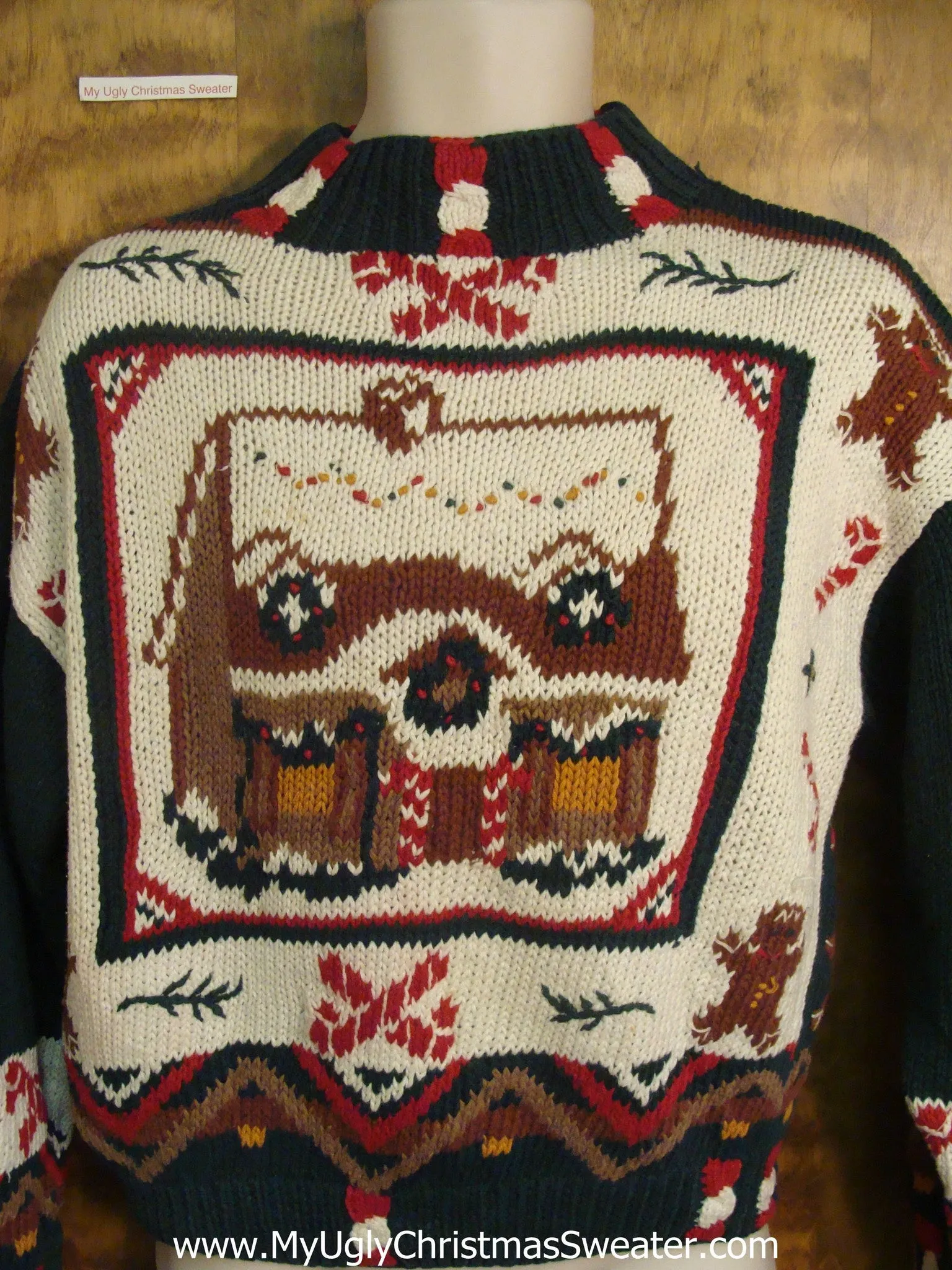 Snowy House with Candy Canes Ugly Sweater for Xmas