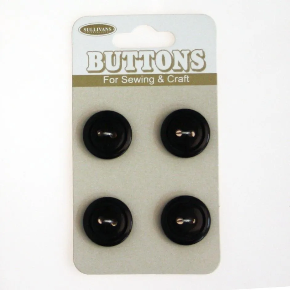 Sullivans Round Button 4pc, Black- 15mm