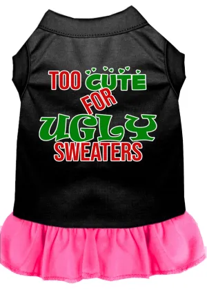 Too Cute For Ugly Sweaters Screen Print Dog Dress Black With Bright Pink Med