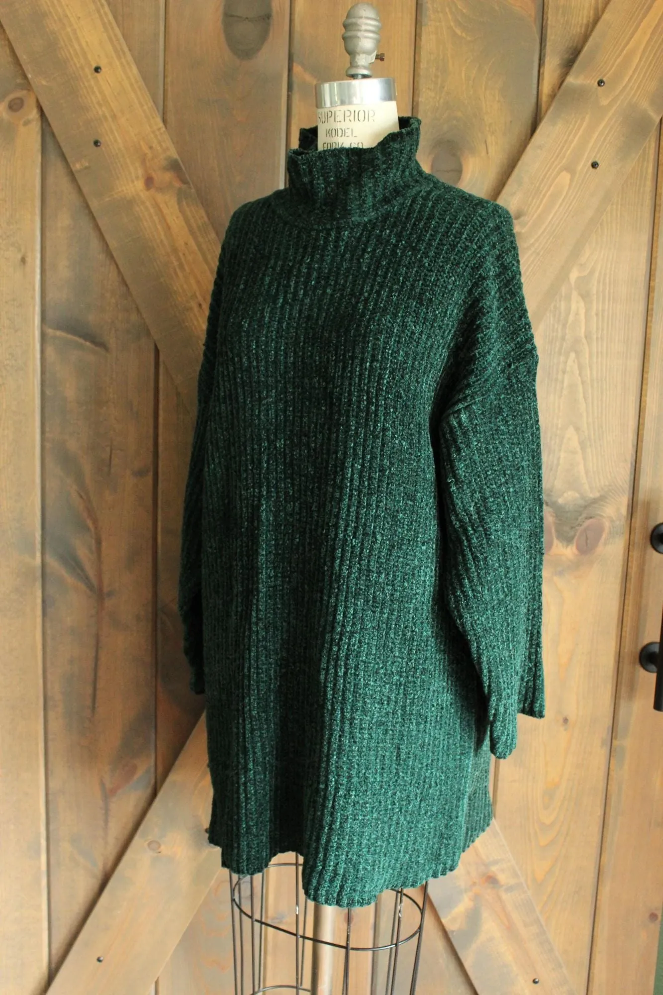 Vintage 1980s Kenzo Paris Green Chenille Turtleneck Sweater