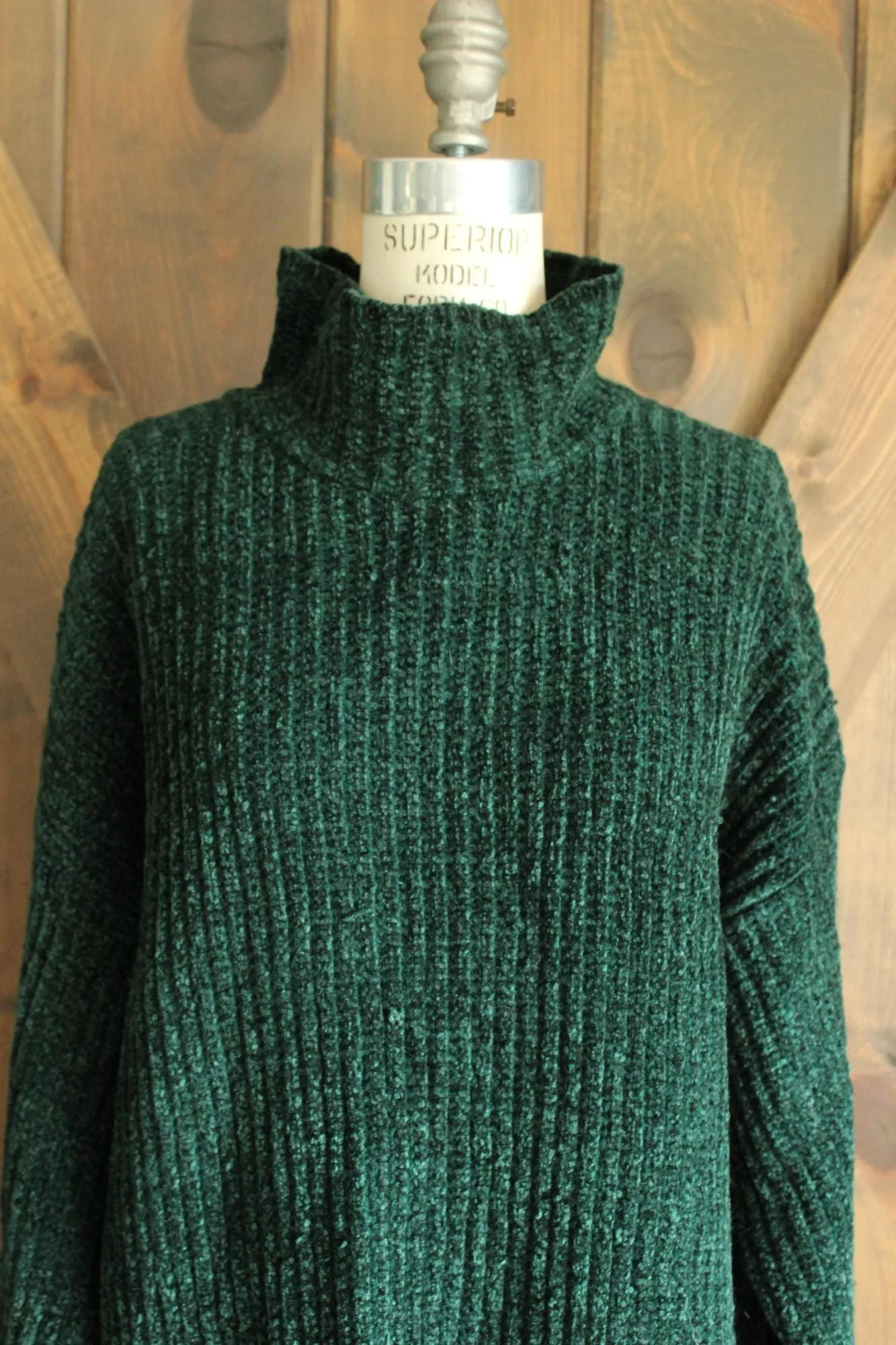 Vintage 1980s Kenzo Paris Green Chenille Turtleneck Sweater