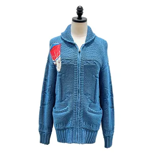 W&B Blue Cable-knit Zipper Cardigan